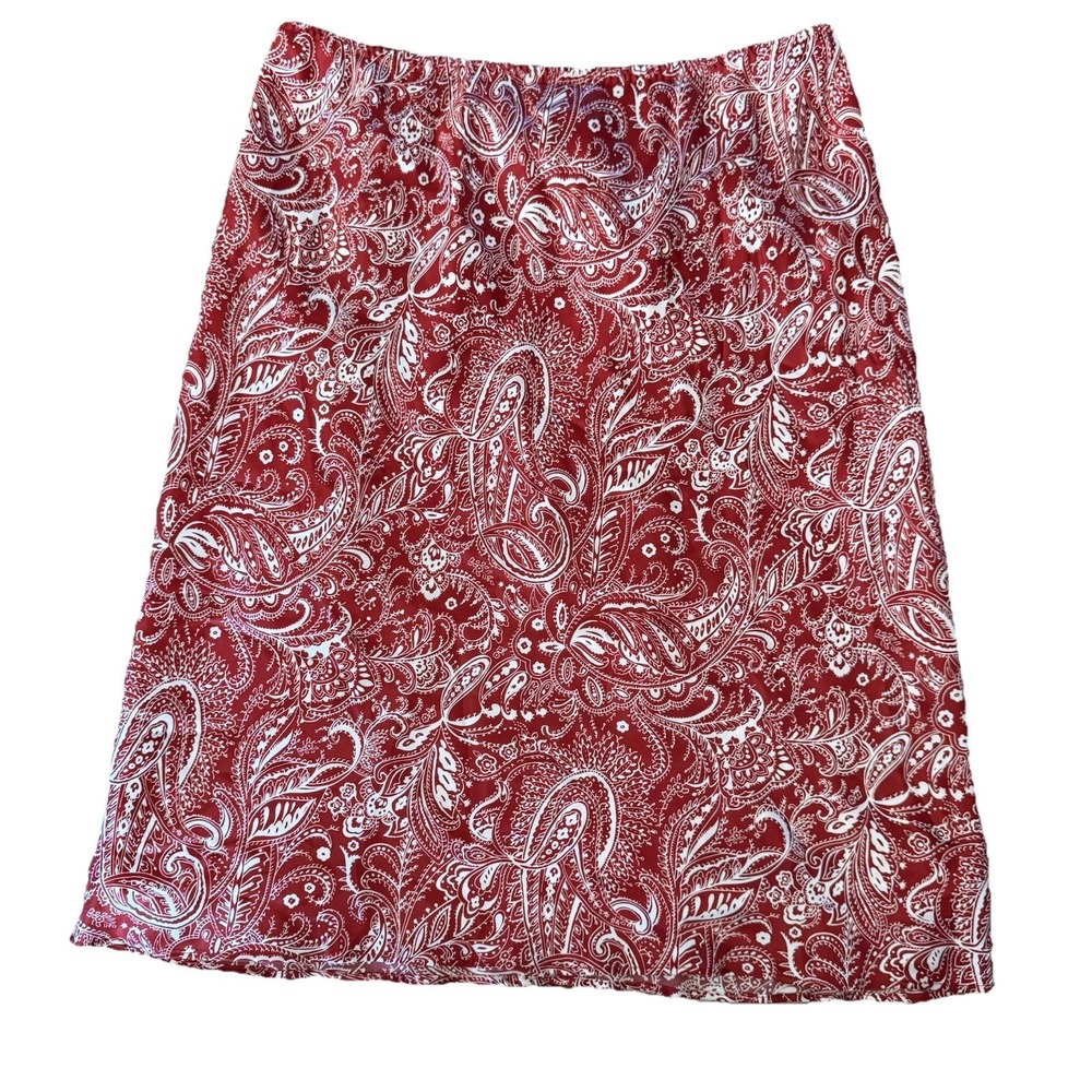 Banana Republic Paisley Print Silk Skirt Womens Size 6 Red Ivory Holiday Classy - Picture 4 of 7